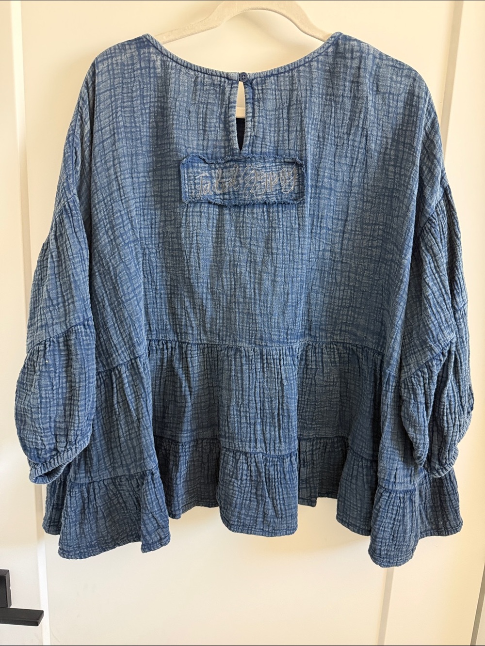Jaded Gypsy Blue Tiered Gauze Peasant Top - Women 100% cotton - Picture 4 of 7